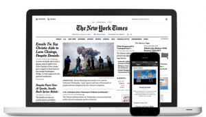 New York Times op laptop en smartphone